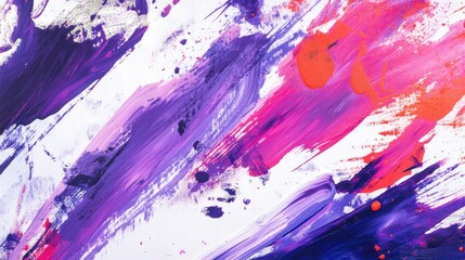 Fototapete - Vibrant acrylic paint background featuring abstract strokes and splashes of purple on a white canvas