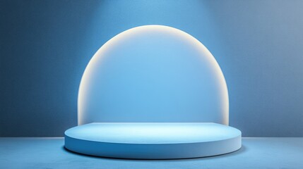 Poster - Circle podium with a light blue background showcasing a sale at 0 percent for product presentation in a 3D rendering of a stage performance