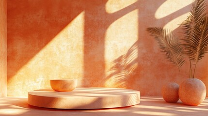 Poster - Abstract podium mock up for product display featuring a minimalistic design and geometric backdrop 3D rendering