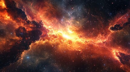 Fototapete - Space background featuring a nebula and stars in a 3D cartoon rendering