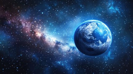 Aufkleber - 3D cartoon visualization of a blue planet within a starry cosmic space Stunning perspective featuring the planet merging with the infinite night universe