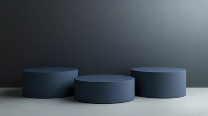 Poster - 3D blue cylinder podium set against a minimal studio background Abstract geometric shape object rendering Showcase for technology products