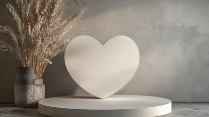 Poster - Minimal heart shaped background mockup podium Pedestal setup for product display 3D rendering