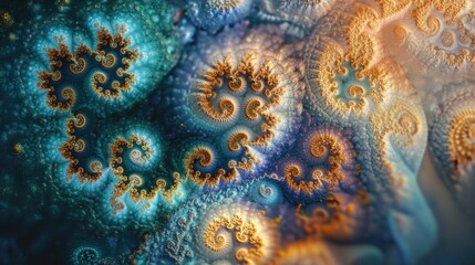 Fototapete - Abstract fractal patterns and shapes in a 3D cartoon rendering Infinite universe with mysterious psychedelic relaxation patterns Dynamic flowing natural forms and sacred geometry featuring mystica