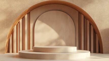 Poster - 3D geometric podium with a brown backdrop for product display 3D rendered illustration