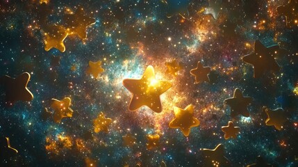Aufkleber - 3D cartoon rendering depicting numerous stars and nebulae in outer space