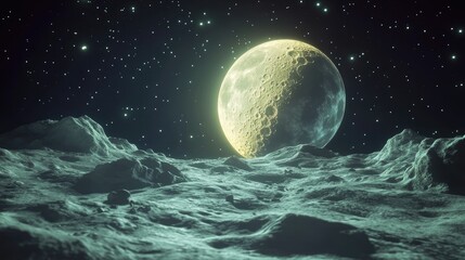 Wall Mural - 3d cartoon depiction of the moon a notably challenging subject to capture