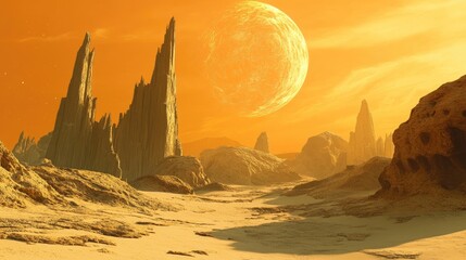 Aufkleber - 3D illustration of an alien planet in a cartoon rendering style