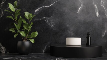 Poster - 3D rendering of a neutral product background for cream cosmetics featuring a sleek black podium