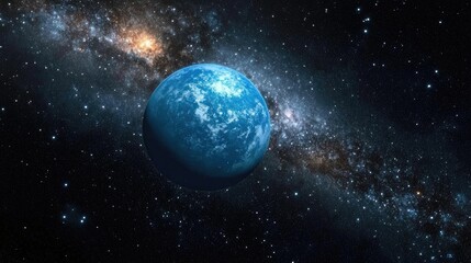 Aufkleber - 3D illustration of a cartoon exoplanet with Planet Earth in blue set against a galaxy and a starry black sky