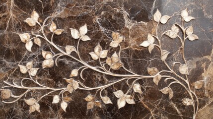 Aufkleber - Brown marble finish with natural texture featuring an intricate design of creamy vines