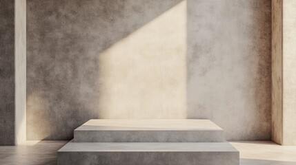 Aufkleber - Minimalistic 3D rendering of a concrete texture podium on a square beige backdrop