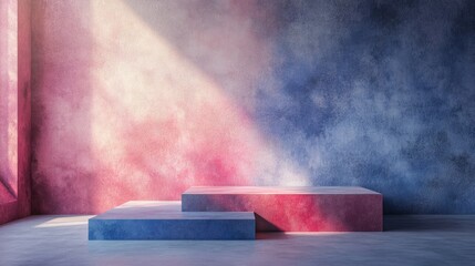 Aufkleber - Walls and platforms featuring vibrant textured gradients Interior backdrop illuminated by natural light 3D visualization
