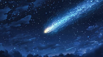 Aufkleber - Cartoon rendering in 3D of a comet against a night sky