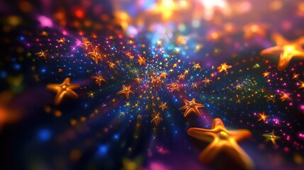 Fototapete - Fractal image of an abstract star galaxy or constellation in 3D cartoon rendering