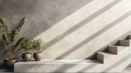 Poster - Geometric shape podium displayed on a wall 3D rendering