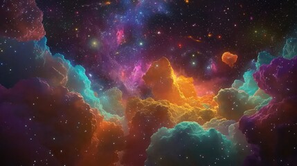 Poster - 3D cartoon depiction of galaxies and nebulae in space