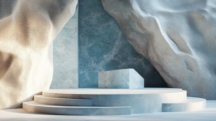 Poster - Abstract background featuring a 3D podium and wall scene showcasing rendering techniques 3D illustration and rendering