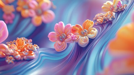 Leinwandbilder - Abstract fractal patterns and shapes in a 3D cartoon rendering Dynamic flowing natural forms featuring flowers and spirals creating a mysterious psychedelic relaxation pattern