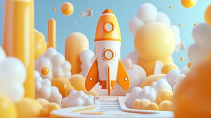 Aufkleber - 3D cartoon rendering of a spacecraft preparing for launch on a rocket