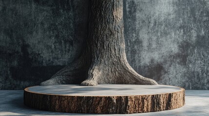 Aufkleber - Podium backdrop featuring a tree trunk as a support embodying a nature theme 3D rendering