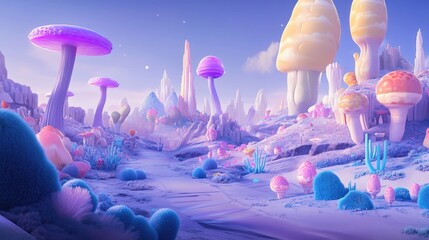 Aufkleber - 3D illustration composition of an alien world in a cartoon rendering