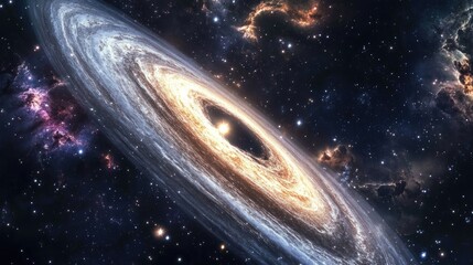 Fototapete - Galaxy in space showcasing the beauty of the universe and a black hole in a 3D cartoon rendering