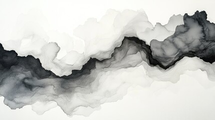 Leinwandbilder - Black ink and watercolor textures on white paper background featuring paint leaks and ombre effects in a 3D cartoon rendering Hand painted abstract image
