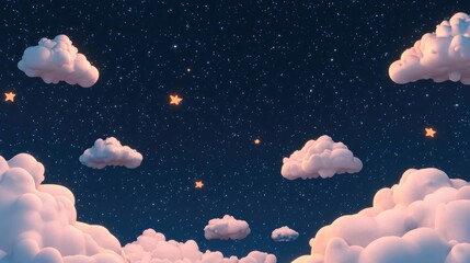 Aufkleber - Night sky featuring clouds and stars in a 3D cartoon rendering