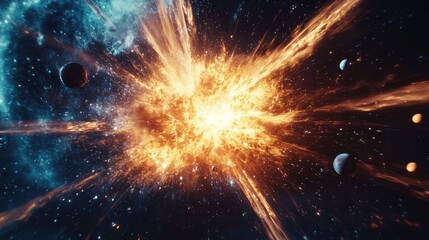 Aufkleber - Abstract space background with a 3D cartoon rendering science fiction wallpaper A fantastic galaxy filled with star explosions in the universe illustrating planets in a distant solar system