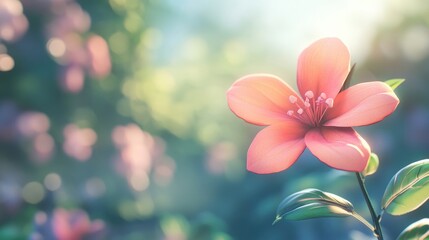 Wall Mural - summer pink flower on a blurred background in a 3d cartoon rendering