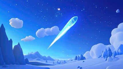 Aufkleber - 3D cartoon depiction featuring a blue sky and a comet