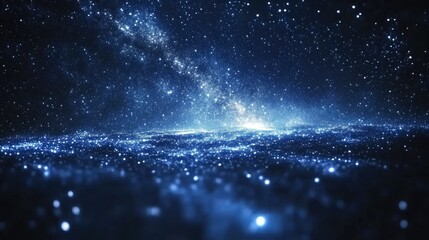 Wall Mural - 3D cartoon visualization of a dark blue night sky filled with numerous stars and the Milky Way in the cosmic backdrop