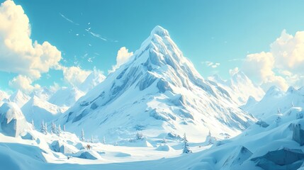 Aufkleber - 3D generated mountain scene in a 3D cartoon rendering