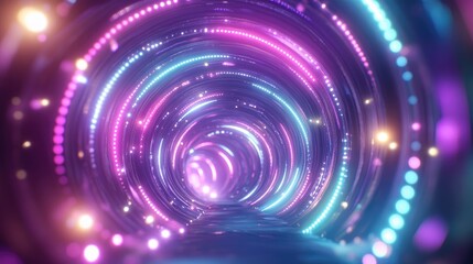 Aufkleber - Endless neon lights create a 3D cartoon rendering of a cyber data VR tunnel featuring motion graphics and a futuristic aesthetic in a high quality 4K stock image