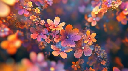Fototapete - Beautiful abstract background with a 3D cartoon rendering Colorful floral fractal art in a graphic modern style Digital fantasy effect suitable for trendy desktop wallpaper and banner design Futur