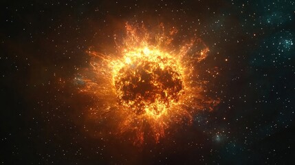 Aufkleber - Cartoon rendering in 3D of an explosion supernova a bright star nebula a distant galaxy and abstract New Year fireworks