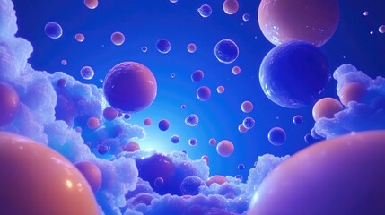 Aufkleber - Cartoon rendering in 3D of a nebula and the universe featuring a blue background
