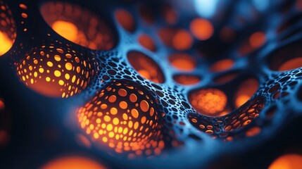 Fototapete - Glowing circles in the dark futuristic abstract background design template featuring 3D cartoon rendering