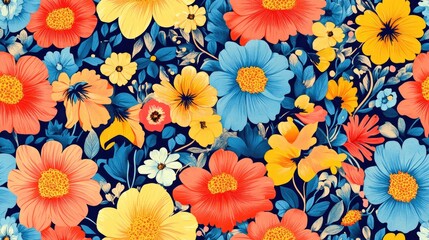 Wall Mural - Vibrant floral pattern on a paper background in a charming style