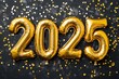 © ANIR EL KHADAJI - Golden balloons spelling out '2025' against a black background with gold confetti.  Perfect for celebrating a new year or special occasion.