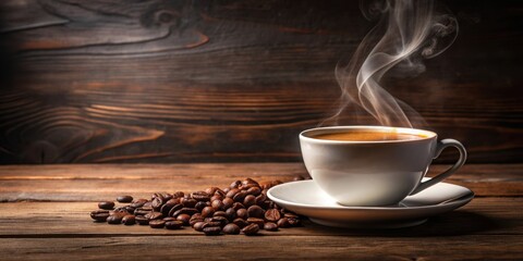 Wall Mural - Steaming cup of freshly brewed coffee , beverage, morning, drink, aroma, caffeine, mug, hot, espresso, latte