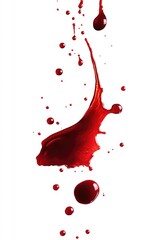 Wall Mural - Red splash of blood is splattered across a white background. Concept of violence and chaos, with the blood droplets seemingly coming from a wound or an explosion