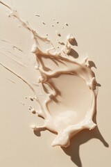 Wall Mural - Splash of cream is splattered across a white background. Concept of movement and energy, as if the cream is in motion. The white background provides a clean