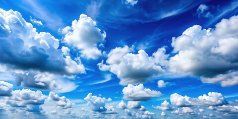 Wall Mural - a beautiful blue sky with fluffy white clouds , sky, clouds, sunny, nature, weather, atmosphere, pea