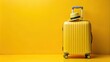 © lapeepon - Yellow travel luggage with a hat placed on top , travel, luggage, yellow, hat, accessory, vacation, trip, fashion, style