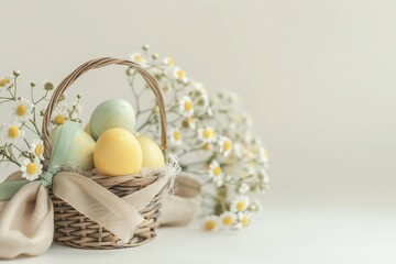 Easter Basket with Yellow and Green Eggs