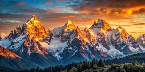 Canvas Print - Sunrise illuminating majestic mountain peaks , sunrise, mountains, dawn, sunlight, majestic, peaks, landscape, nature, beauty