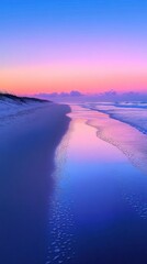 Wall Mural - A serene beach at sunset, reflecting vibrant colors on the wet sand and water.