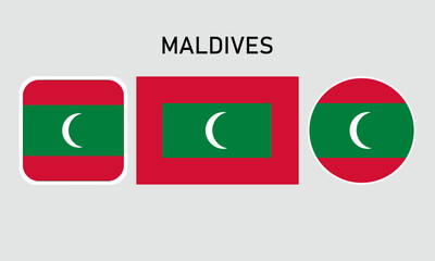 Wall Mural - maldives flag set of icons. A set of flags in square, rectangular and round shapes. Flag icon. Standard colors. Vector illustration.	